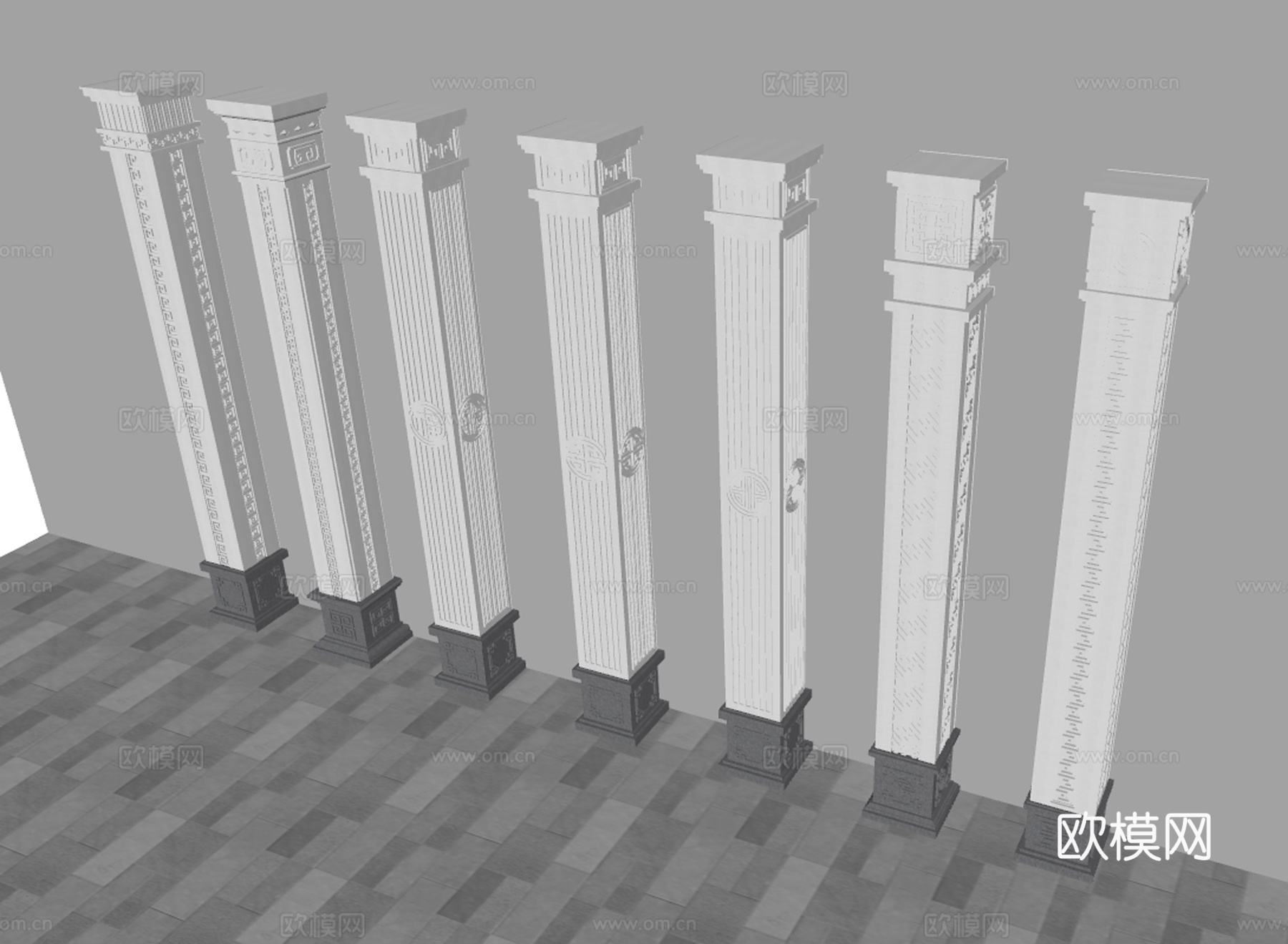 新中式柱子 角柱su模型