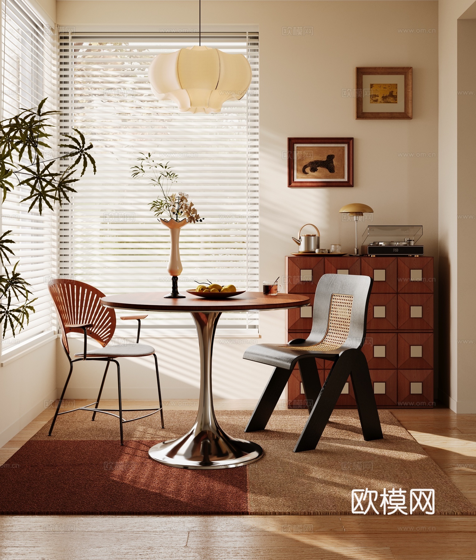 中古风餐桌椅3d模型下载