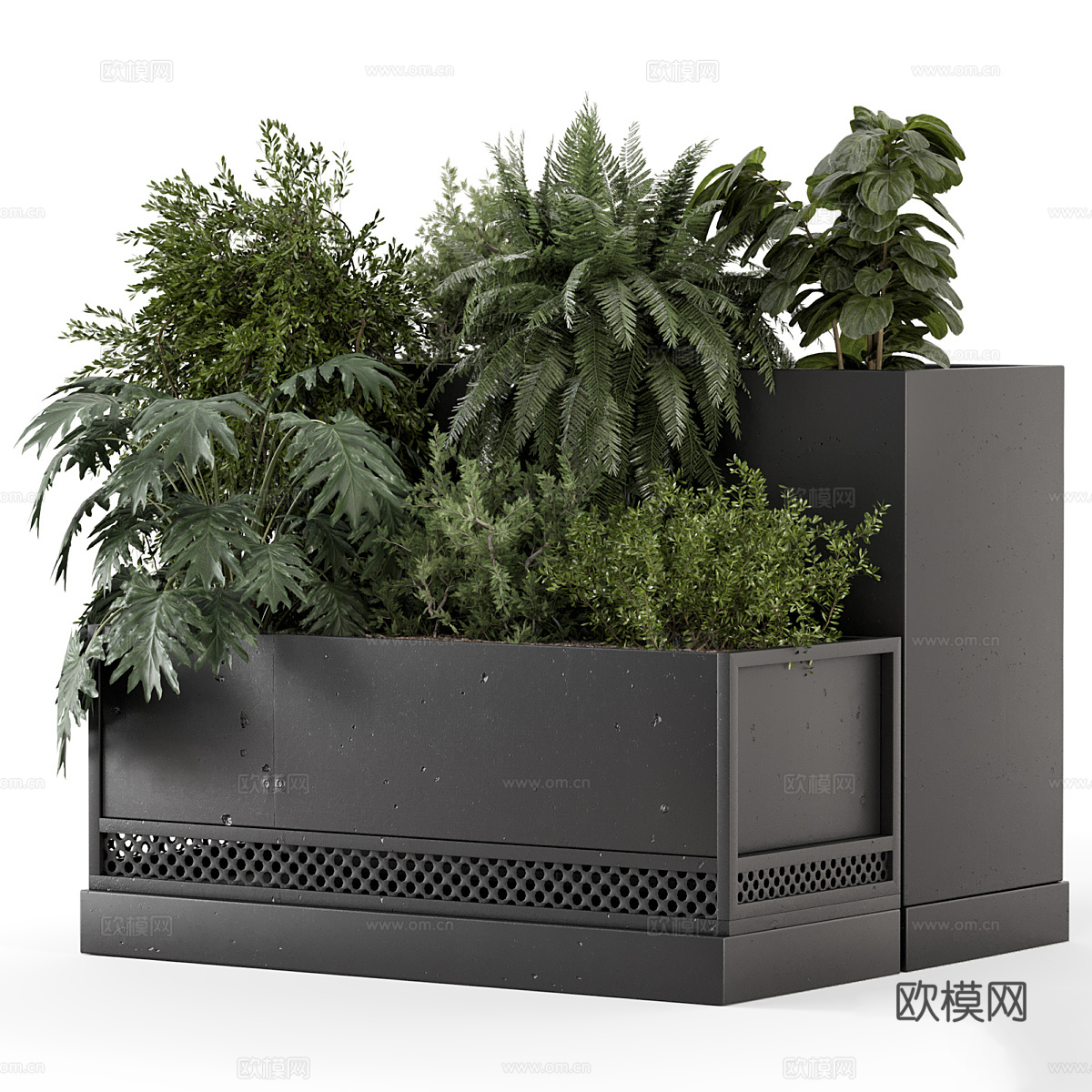 户外花箱 花坛 植物盆景3d模型