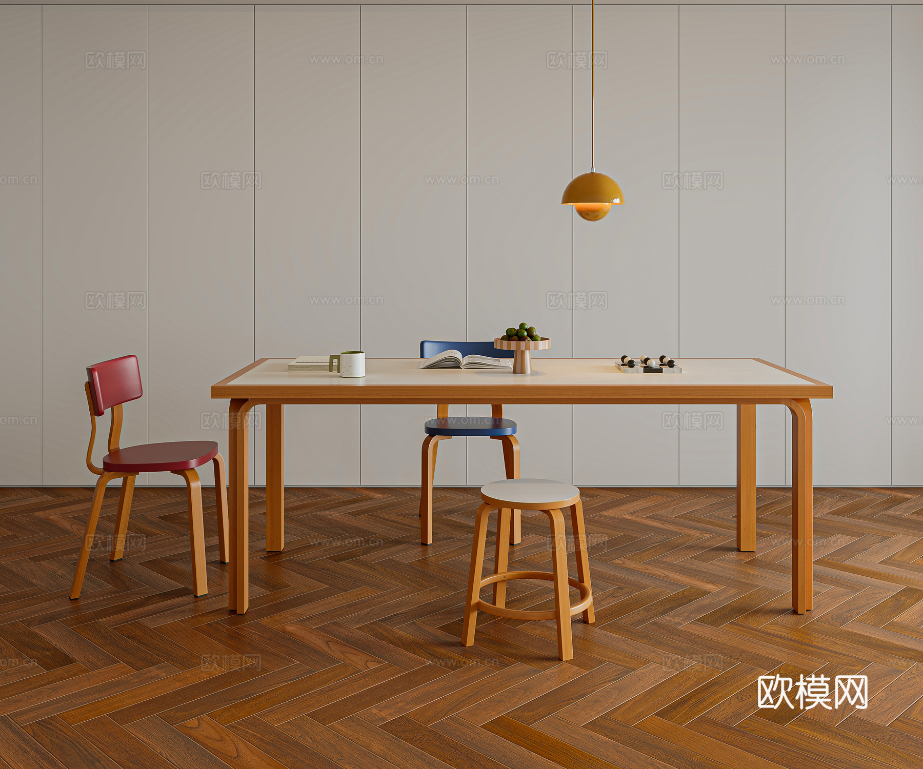 colorful 餐桌椅3d模型下载（渲染图1）