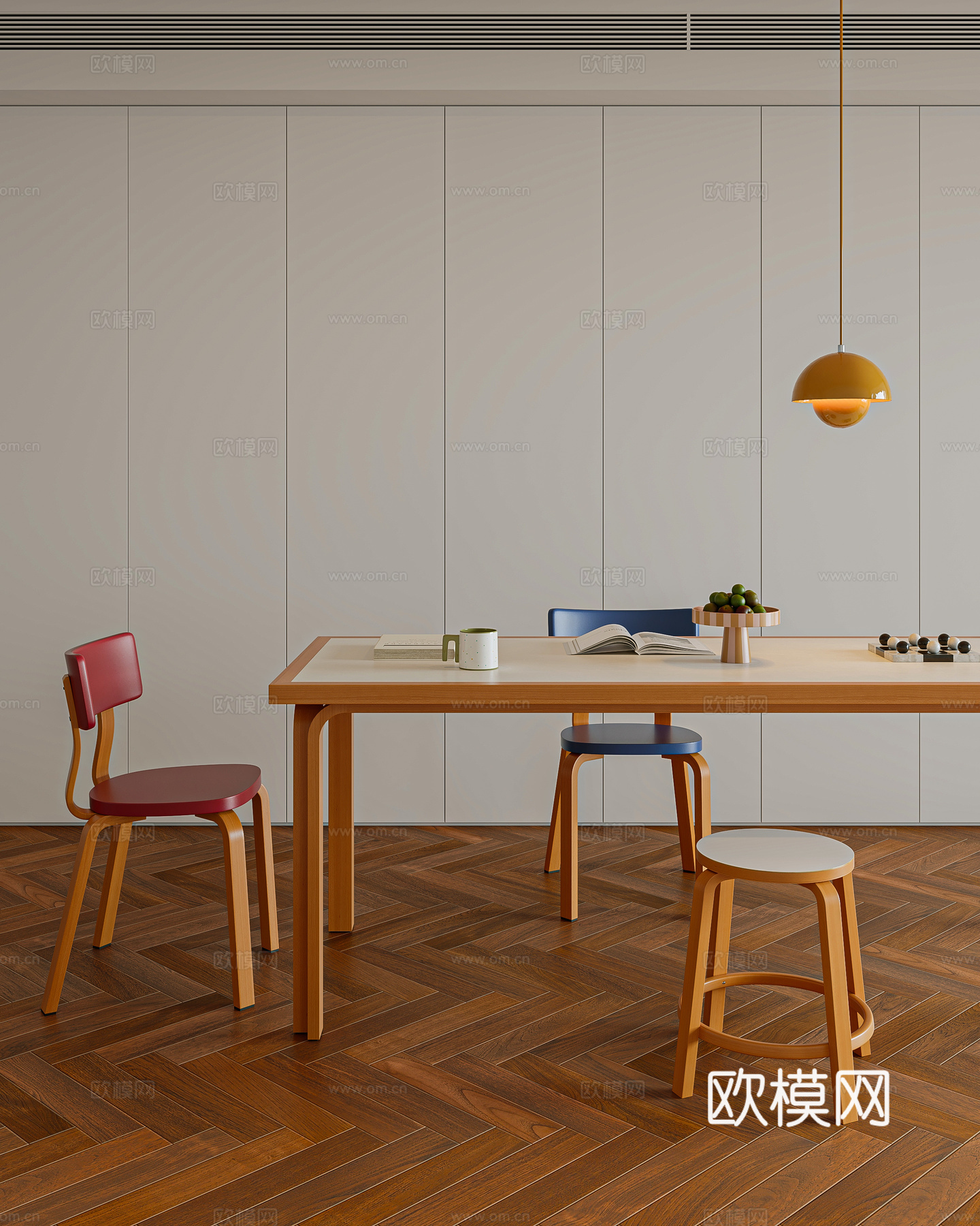 colorful 餐桌椅3d模型下载（渲染图3）