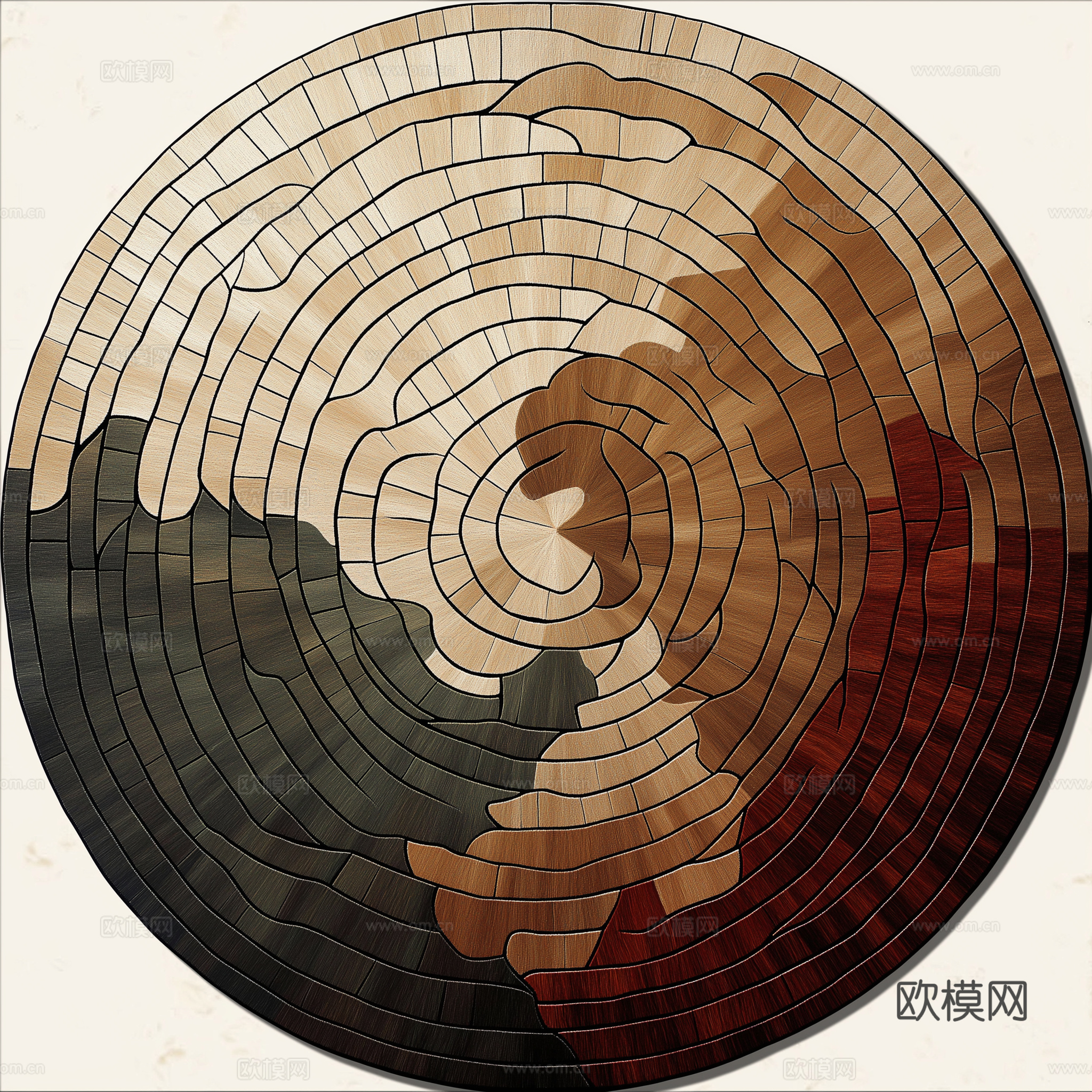 高清现代新中式风格圆形地毯下载