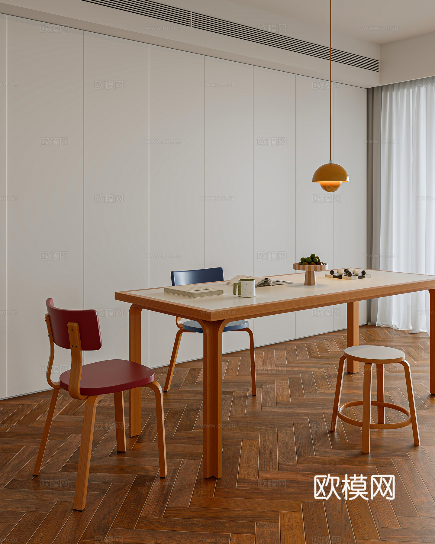 colorful 餐桌椅3d模型下载（渲染图2）