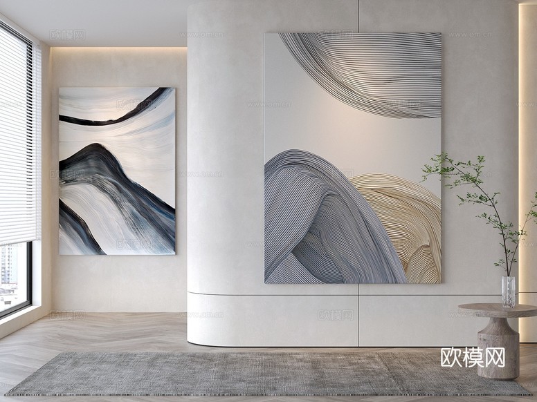 现代装饰画 抽象画 肌理画3d模型下载