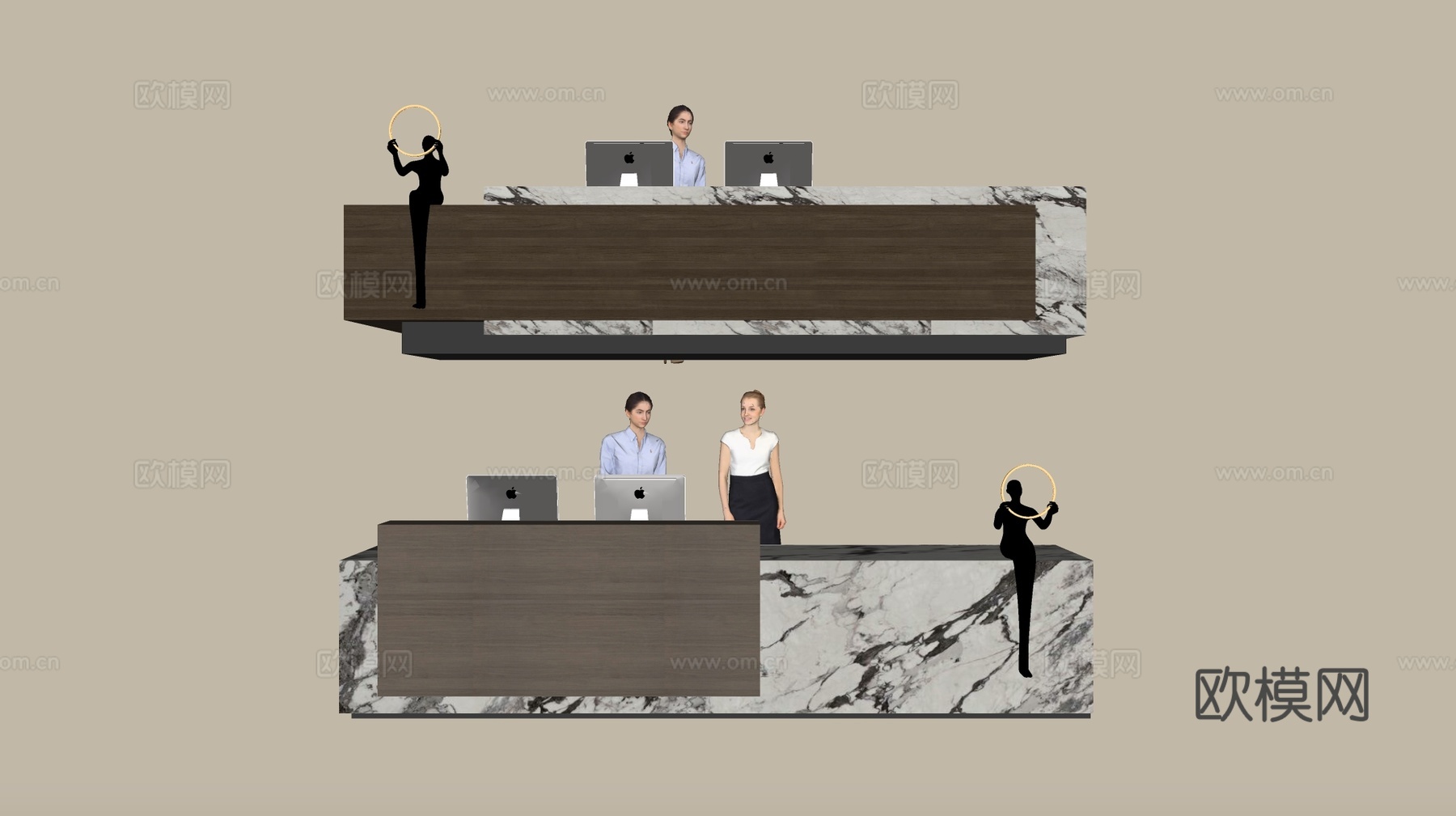 现代公司前台 接待台 服务台su模型下载（渲染图1）