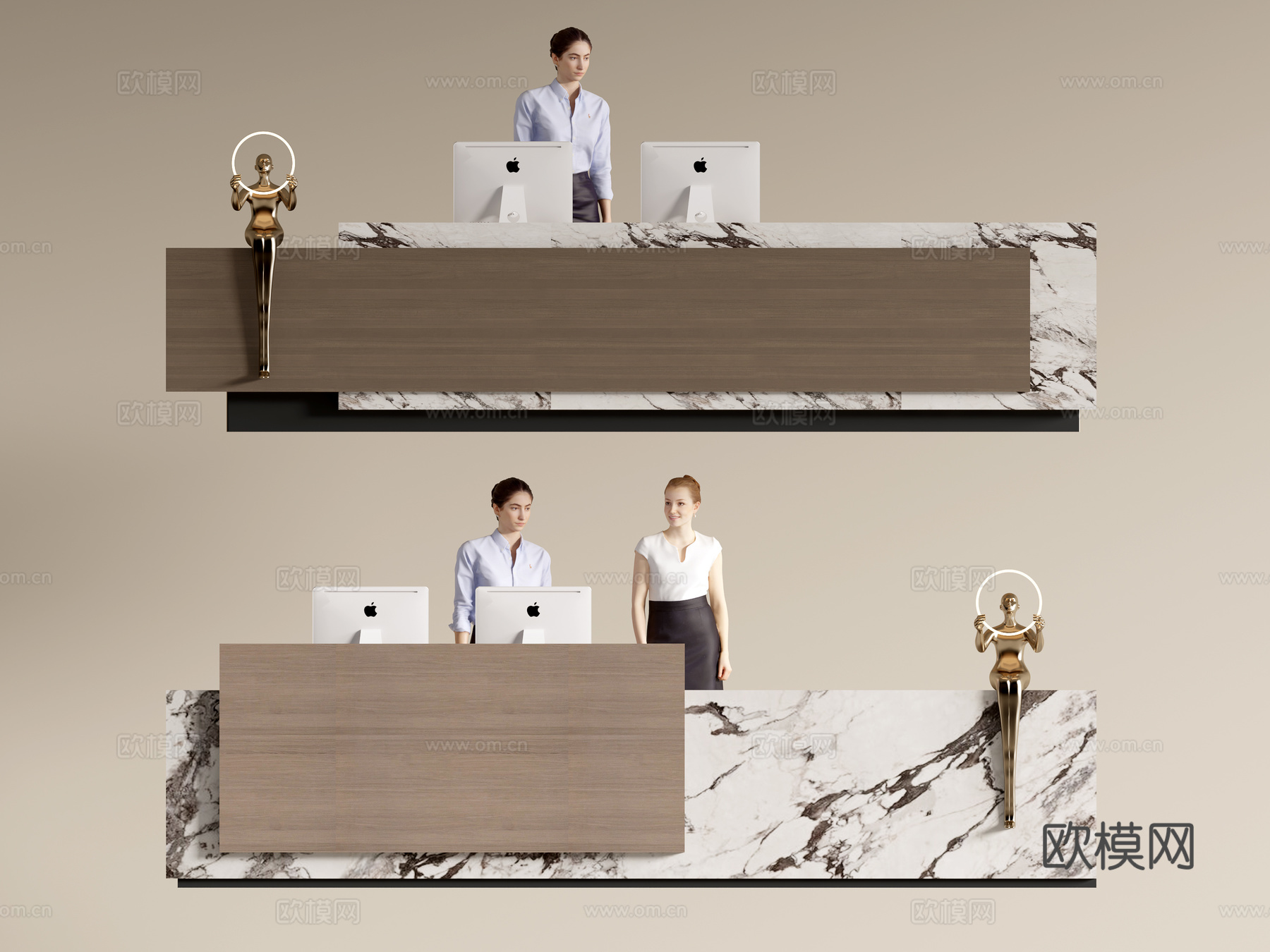 现代公司前台 接待台 服务台su模型下载（渲染图2）