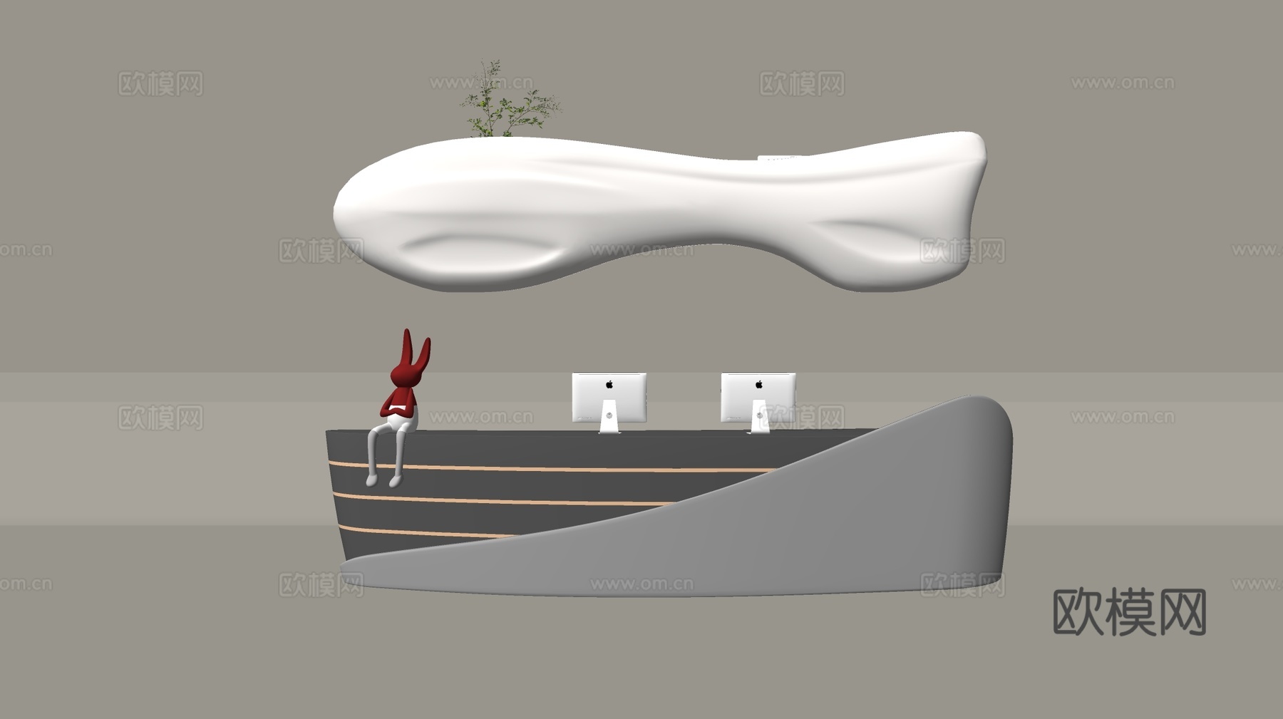 现代公司前台 接待台 服务台su模型下载（渲染图1）