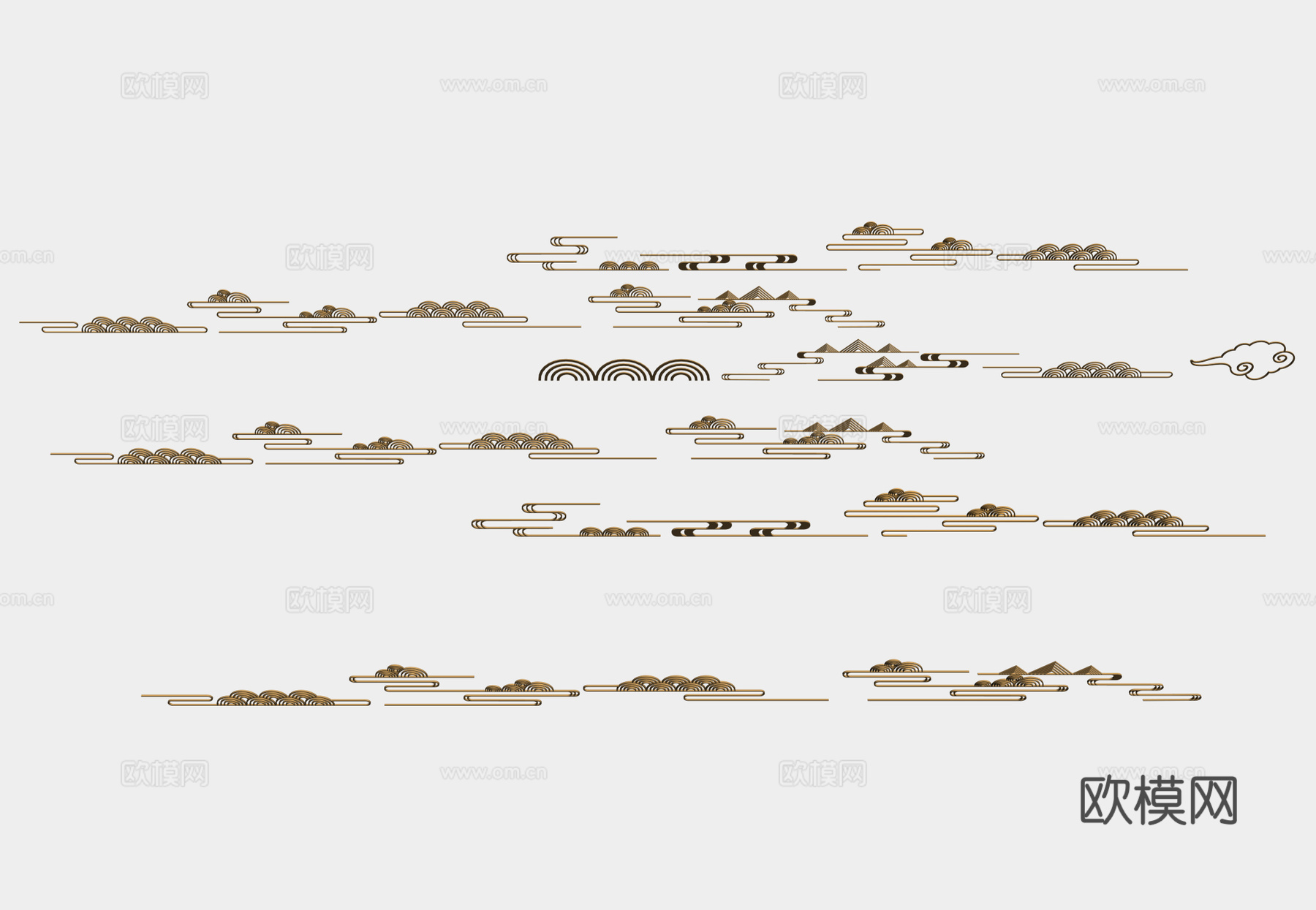 新中式祥云墙饰 云纹 金边祥云纹 剪影su模型