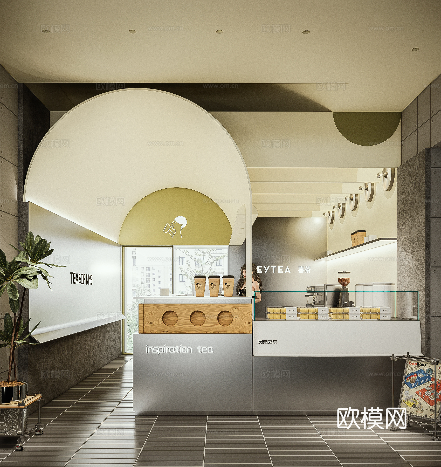 奶油风奶茶店 甜品店 喜茶su模型下载（渲染图2）