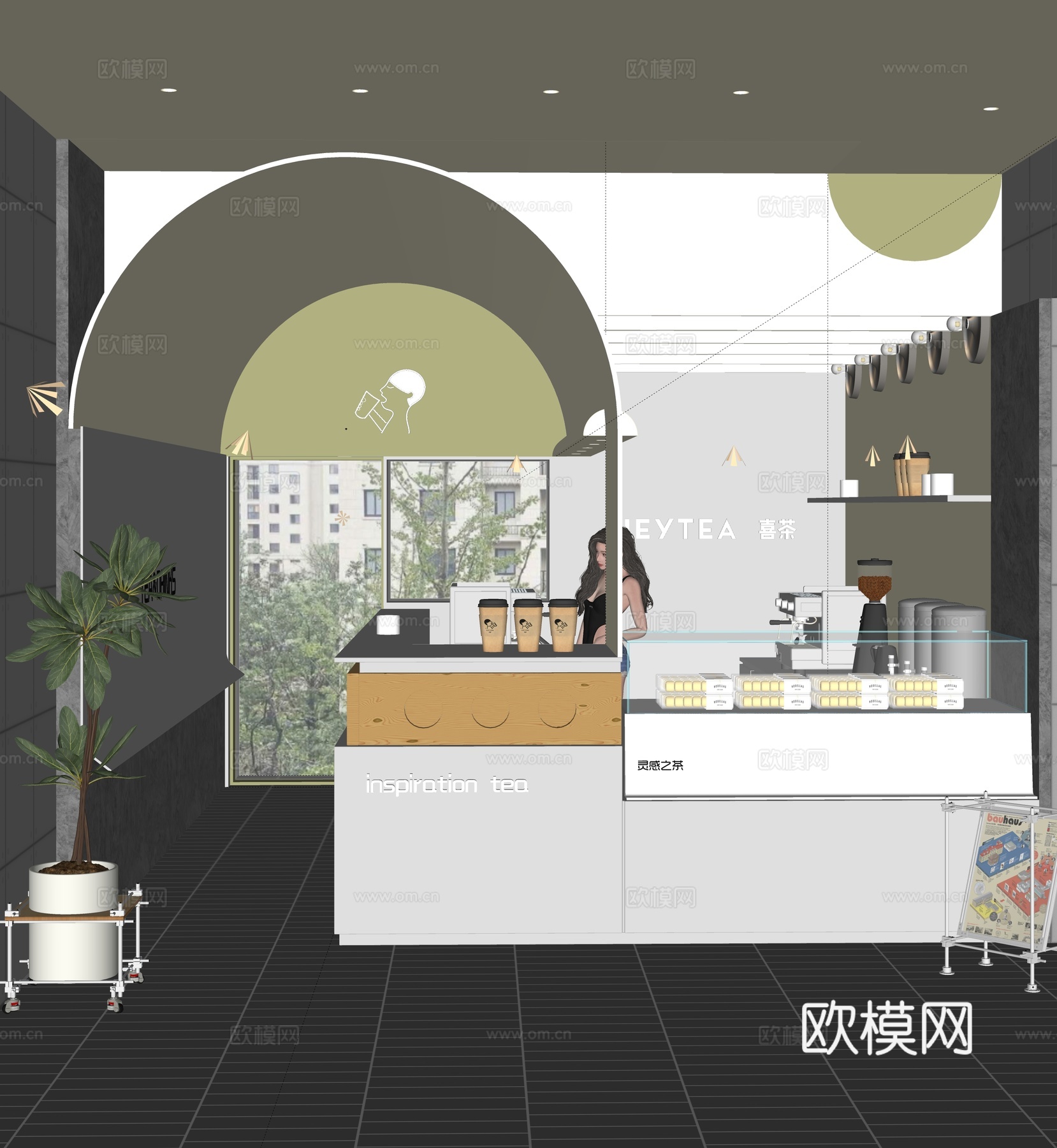 奶油风奶茶店 甜品店 喜茶su模型下载（渲染图1）