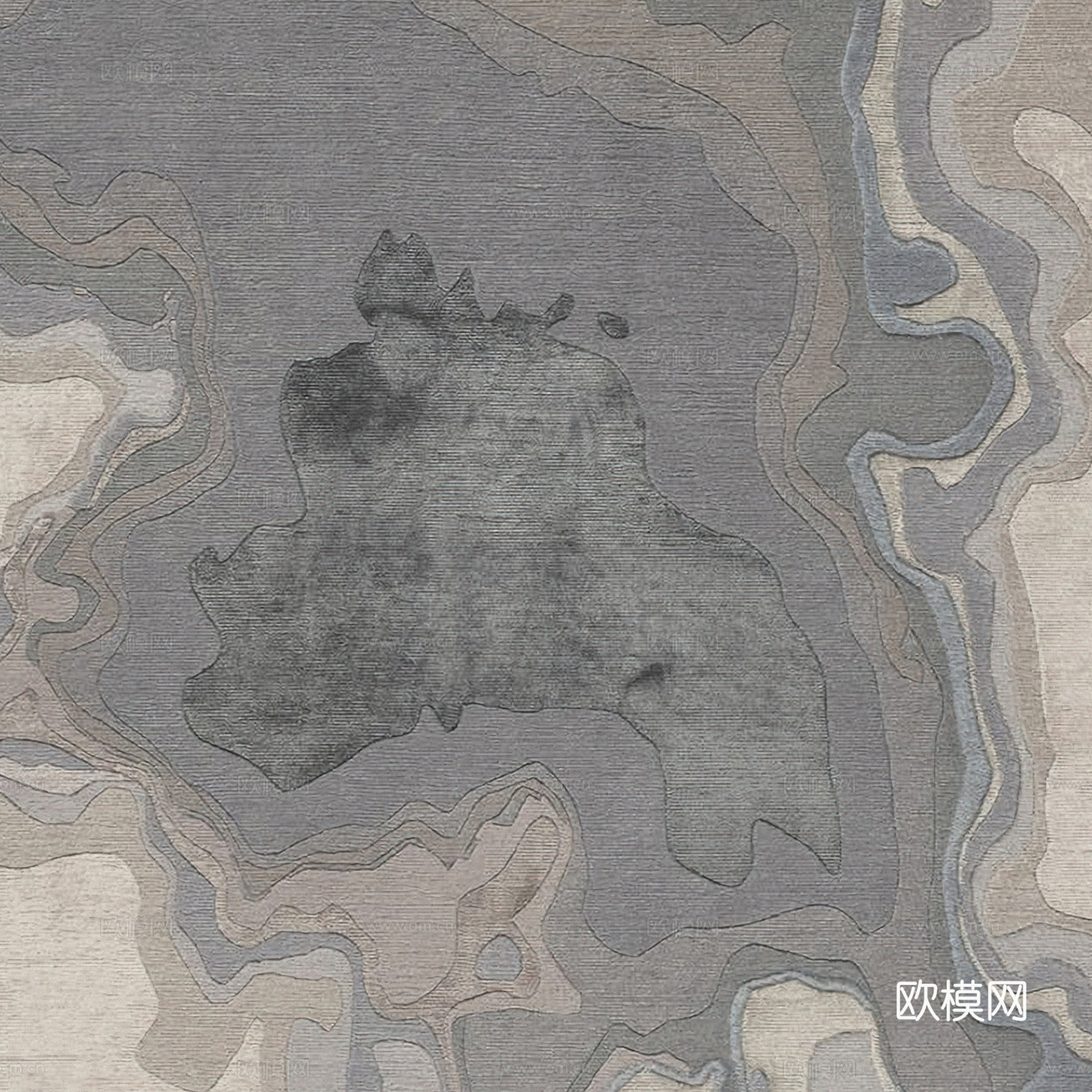 新中式地毯 水墨画地毯3d模型