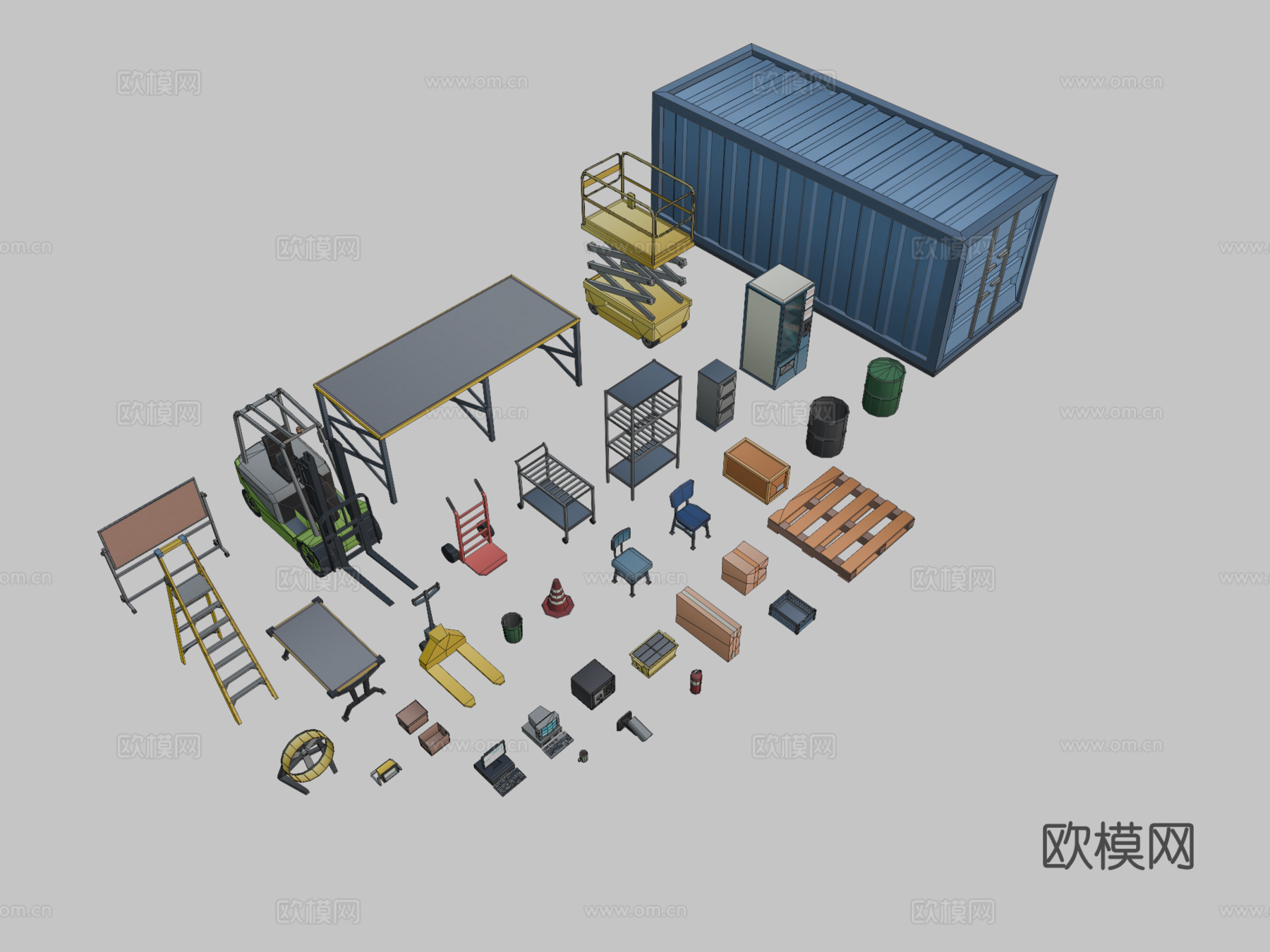 拖车 集装箱 爬梯su模型下载（渲染图1）
