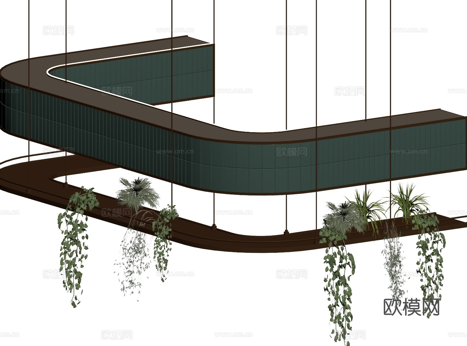 现代置物架 吧台顶架柜 吊柜su模型下载（渲染图1）