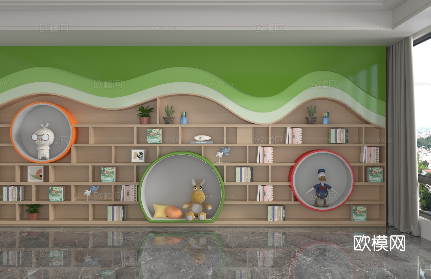 现代幼儿园书柜3d模型下载