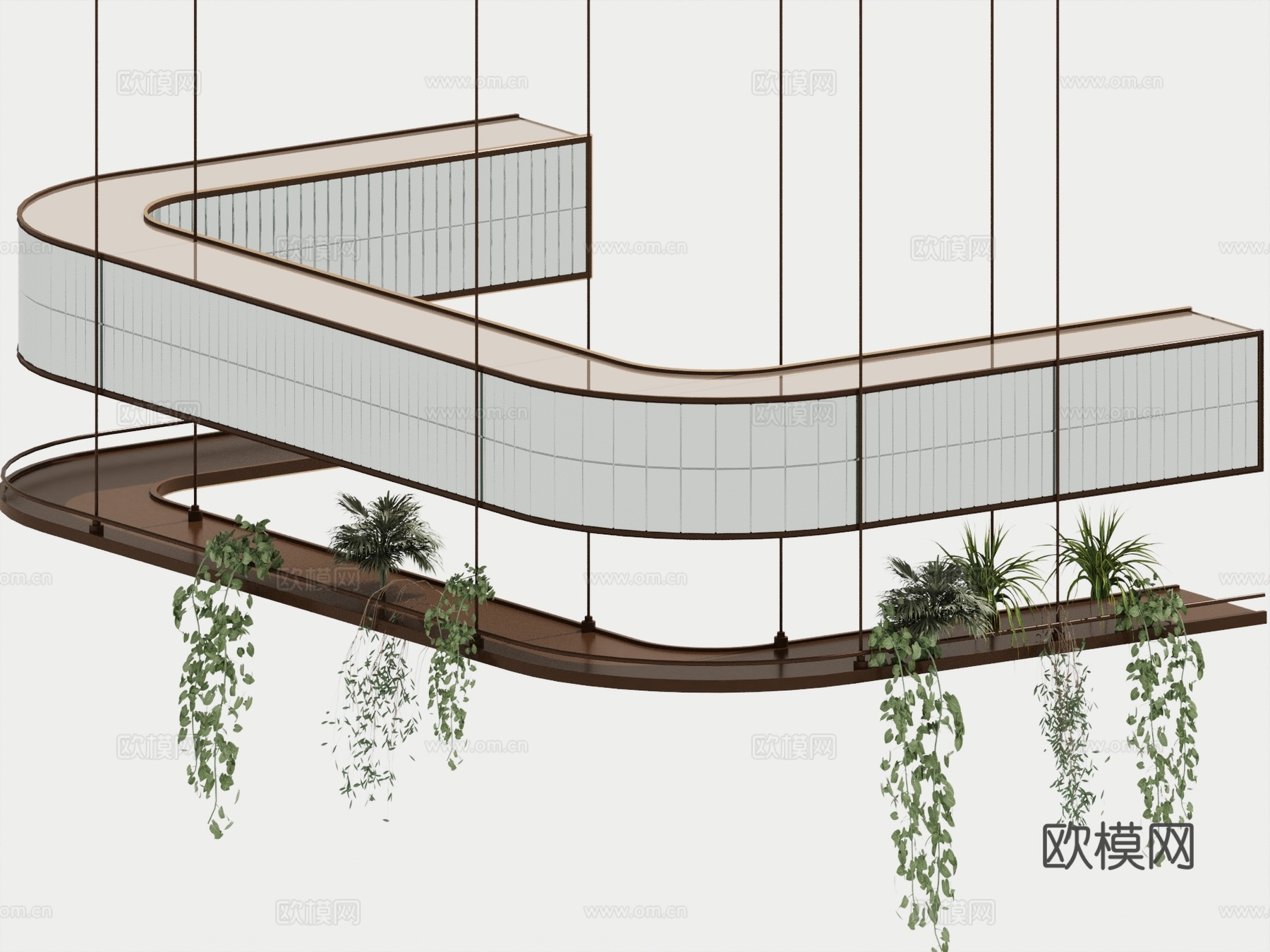 现代置物架 吧台顶架柜 吊柜su模型下载（渲染图2）