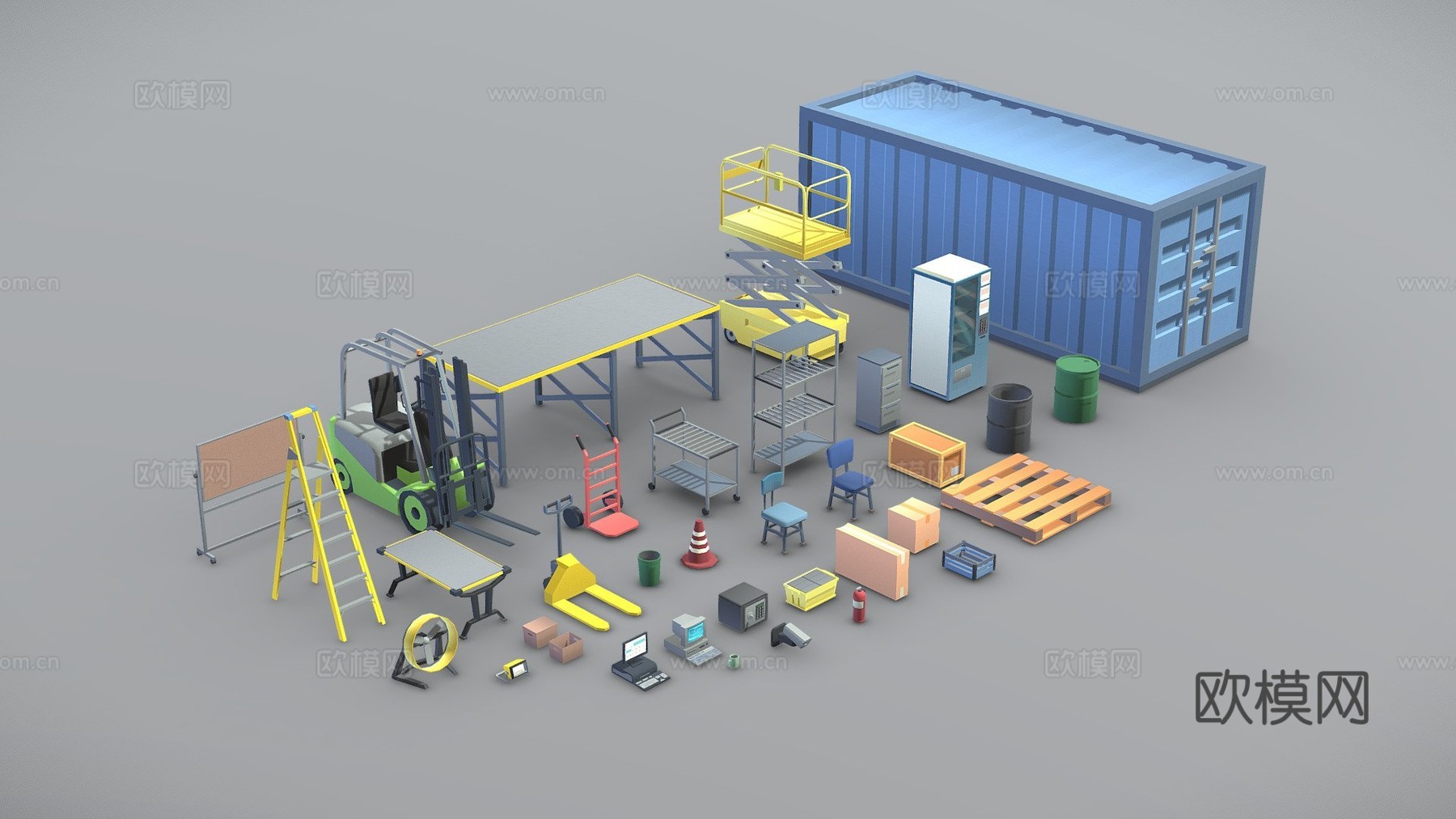拖车 集装箱 爬梯su模型下载（渲染图2）