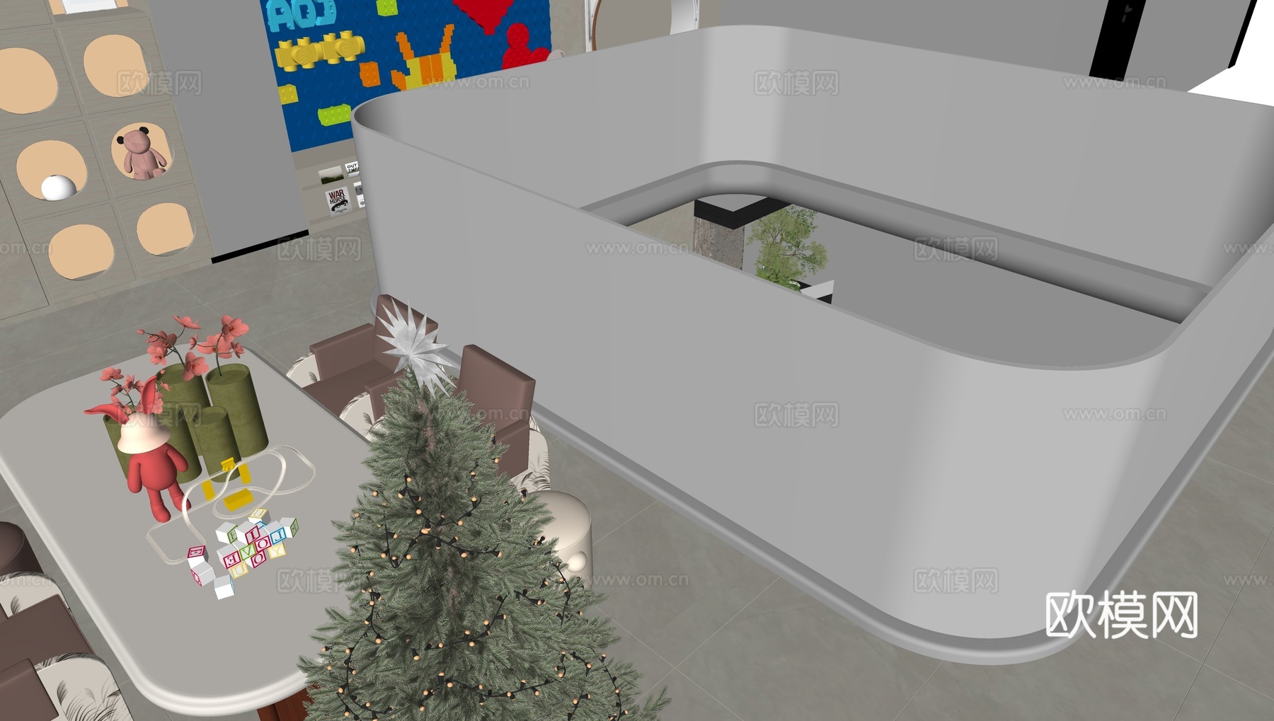 现代儿童娱乐区 乐高墙su模型下载（渲染图1）