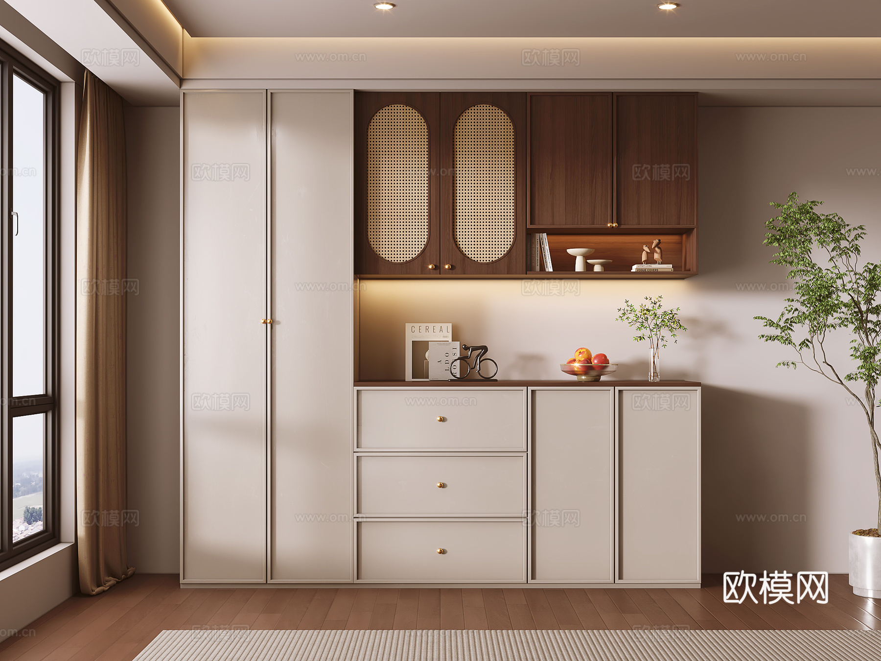 中古风餐边柜su模型下载（渲染图2）