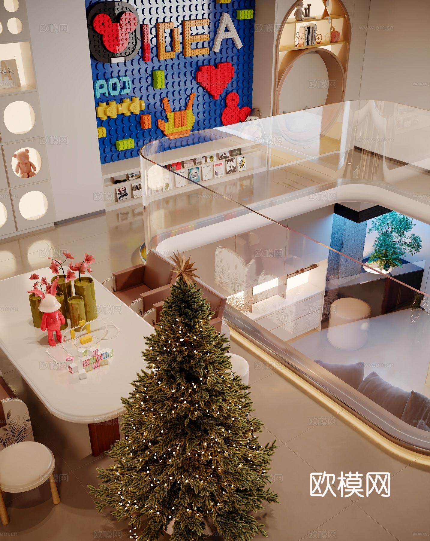 现代儿童娱乐区 乐高墙su模型下载（渲染图2）