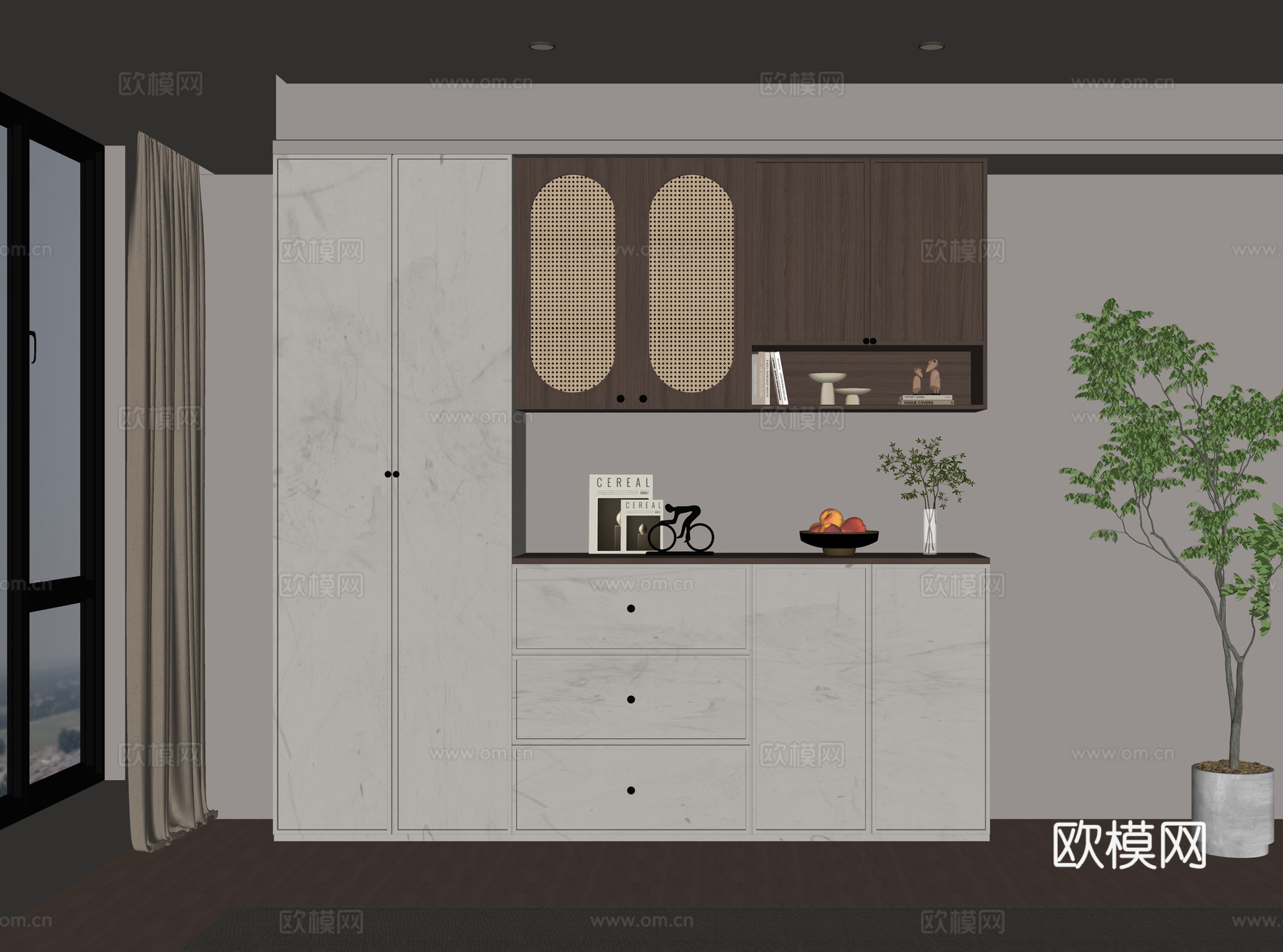 中古风餐边柜su模型下载（渲染图1）