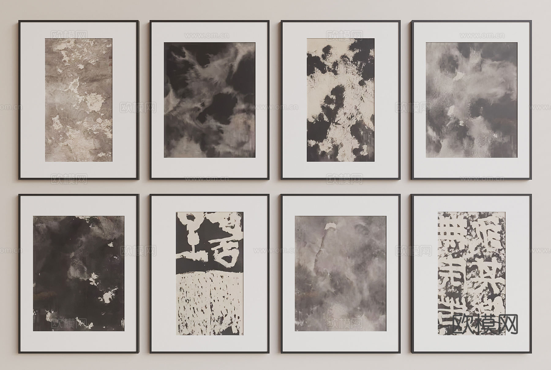 装饰画 黑白画 肌理画3d模型下载