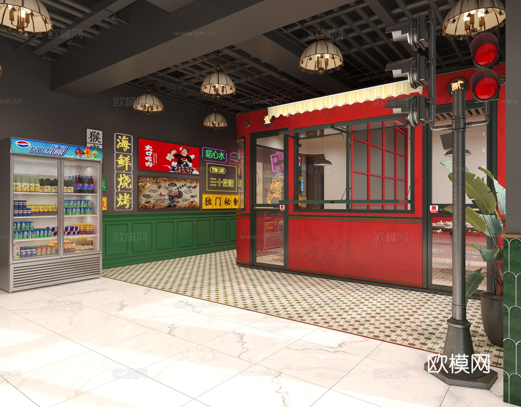 工业风烧烤店 烤肉店3d模型