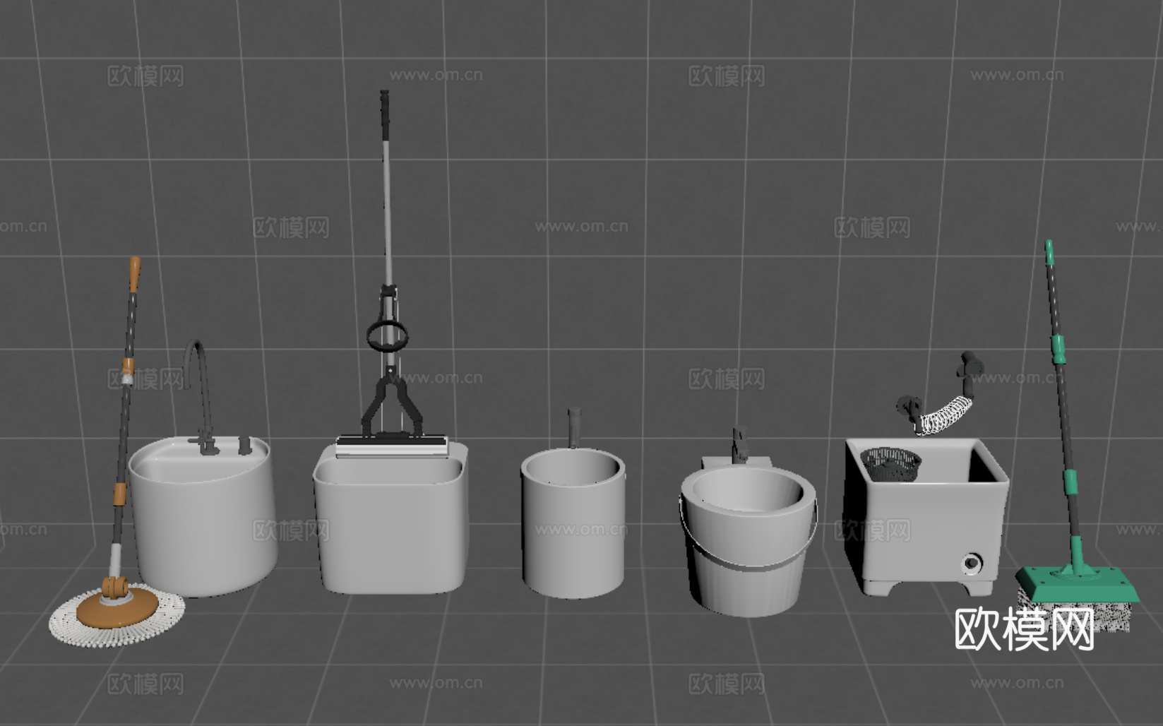 现代陶瓷拖把池 拖布池 墩布池 拖把su模型下载（渲染图1）