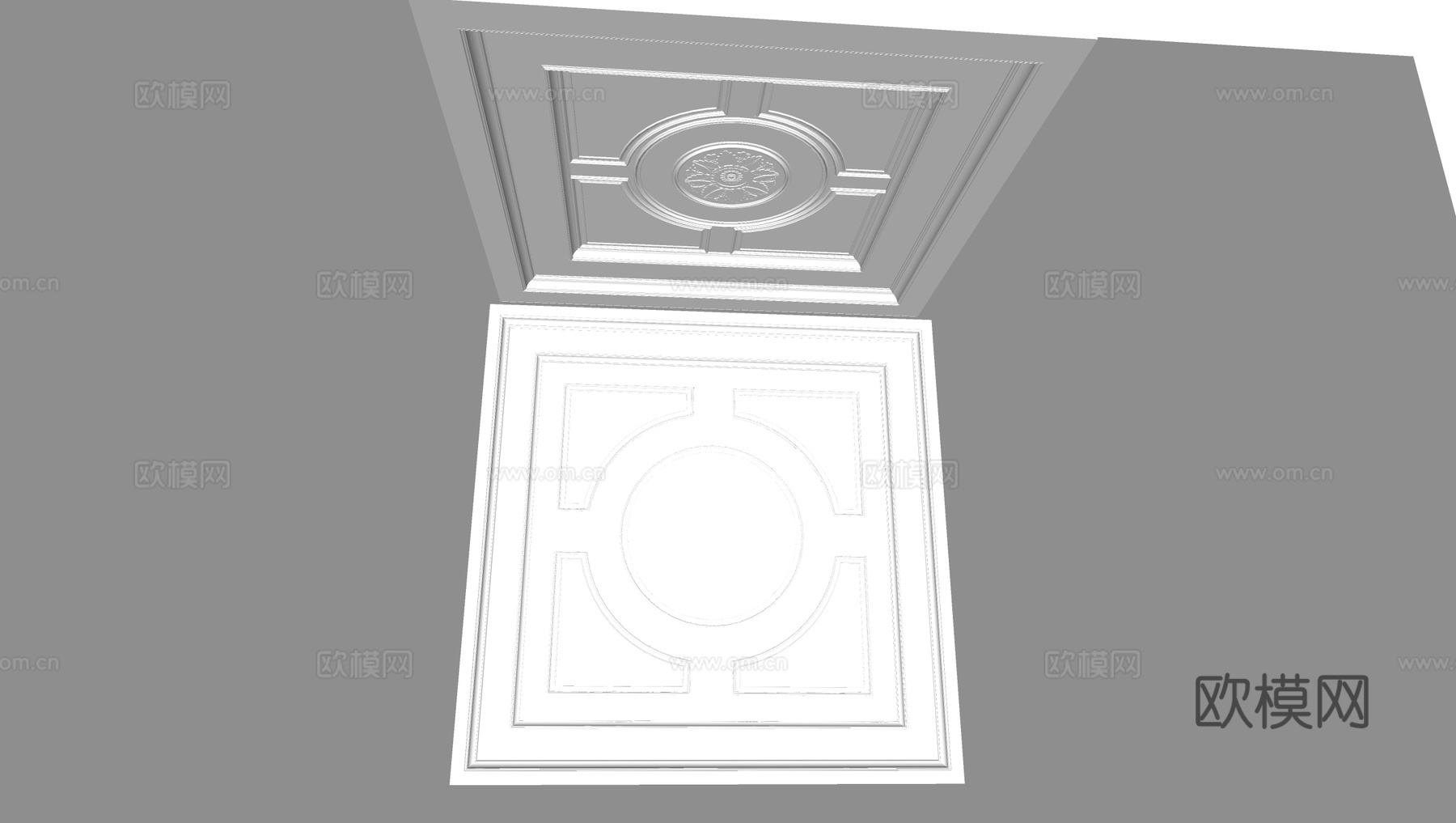 欧式天花吊顶 方形吊顶su模型