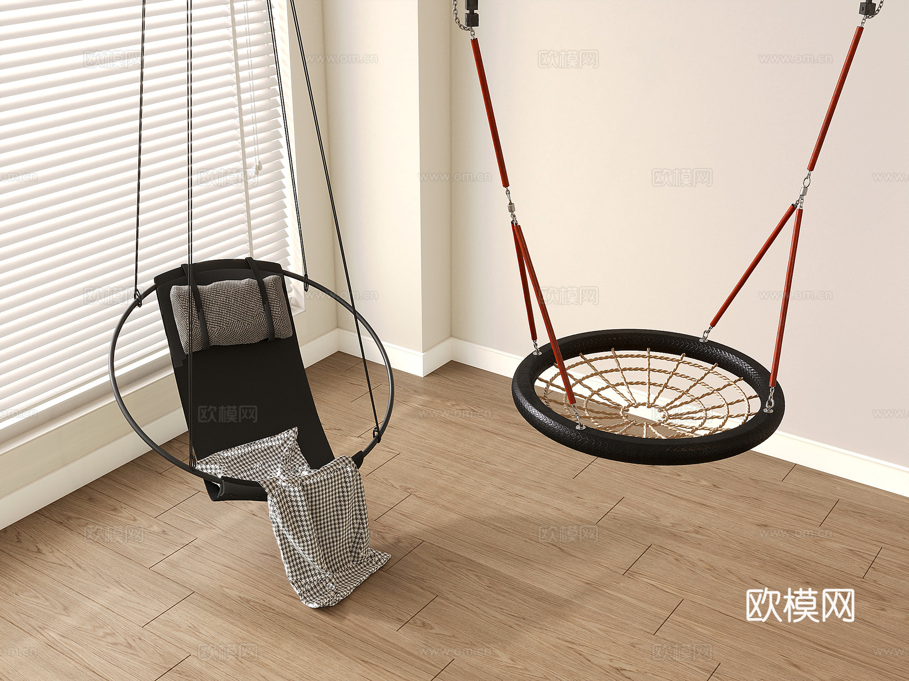 现代阳台吊椅 吊篮 秋千吊椅su模型下载（渲染图2）