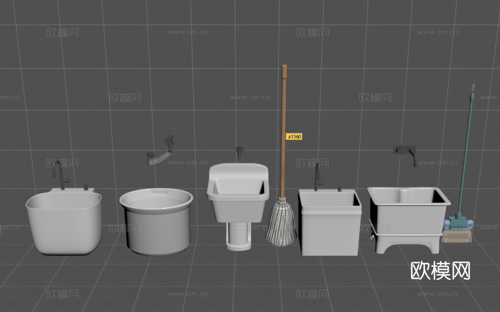现代陶瓷拖把池 拖布池 墩布池 拖把su模型下载（渲染图1）