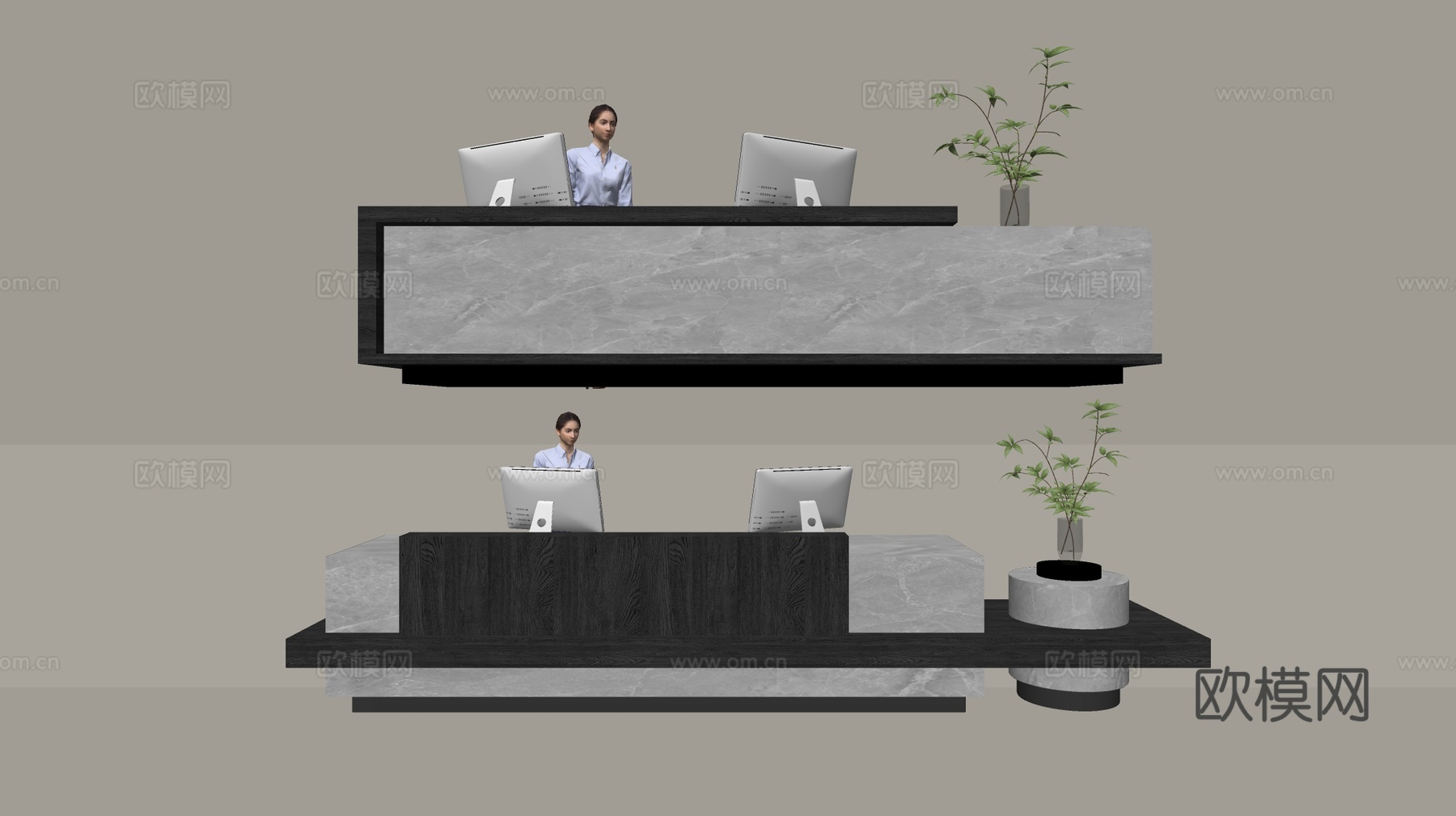 现代公司前台 接待台 服务台su模型下载（渲染图1）