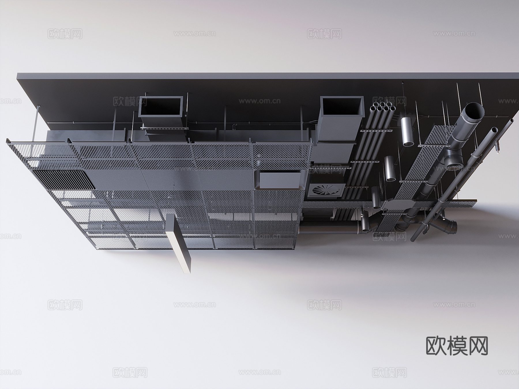 工业风管道吊顶 空调管道吊顶 铁网消防管道吊顶3d模型