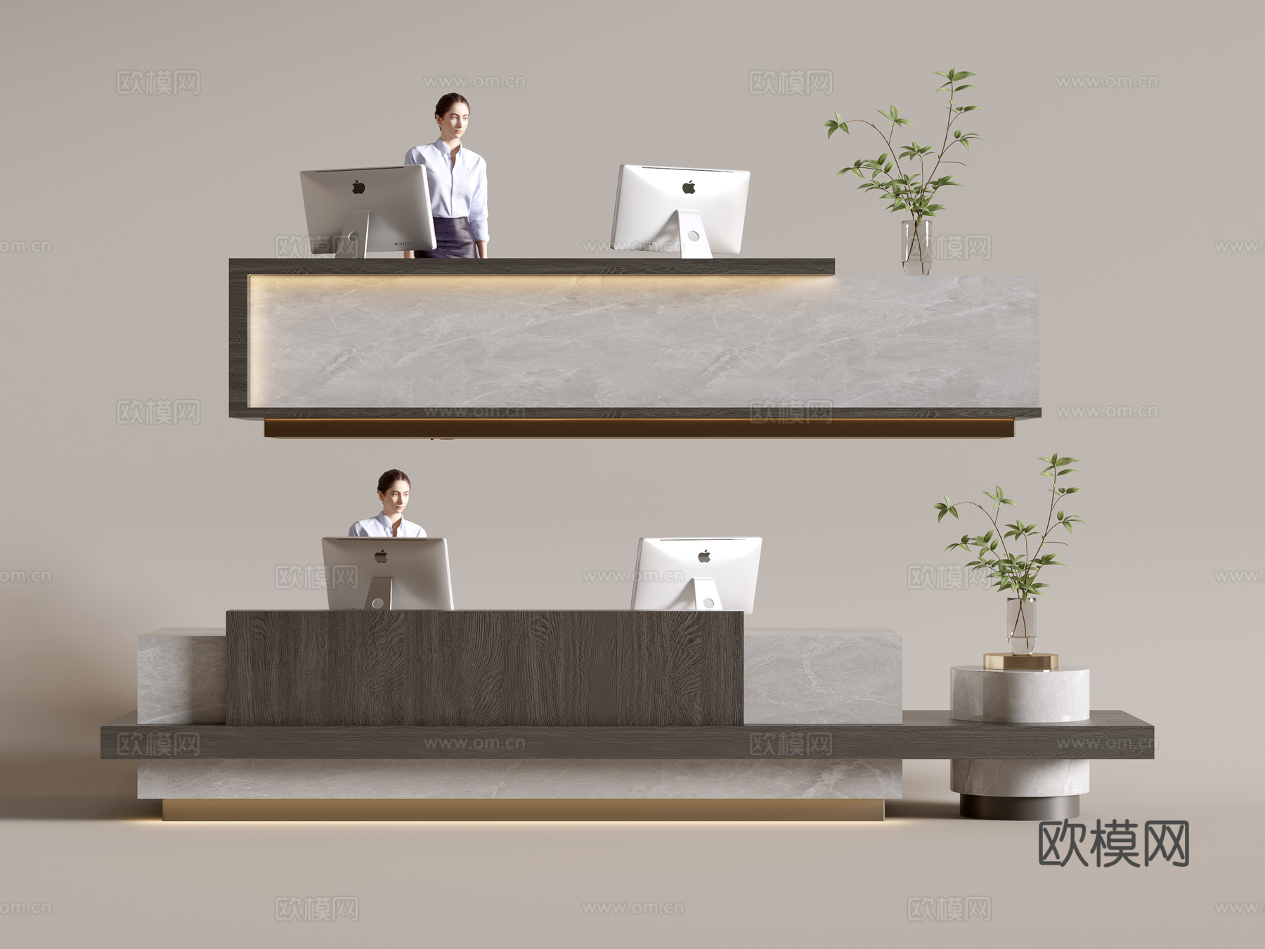 现代公司前台 接待台 服务台su模型下载（渲染图2）