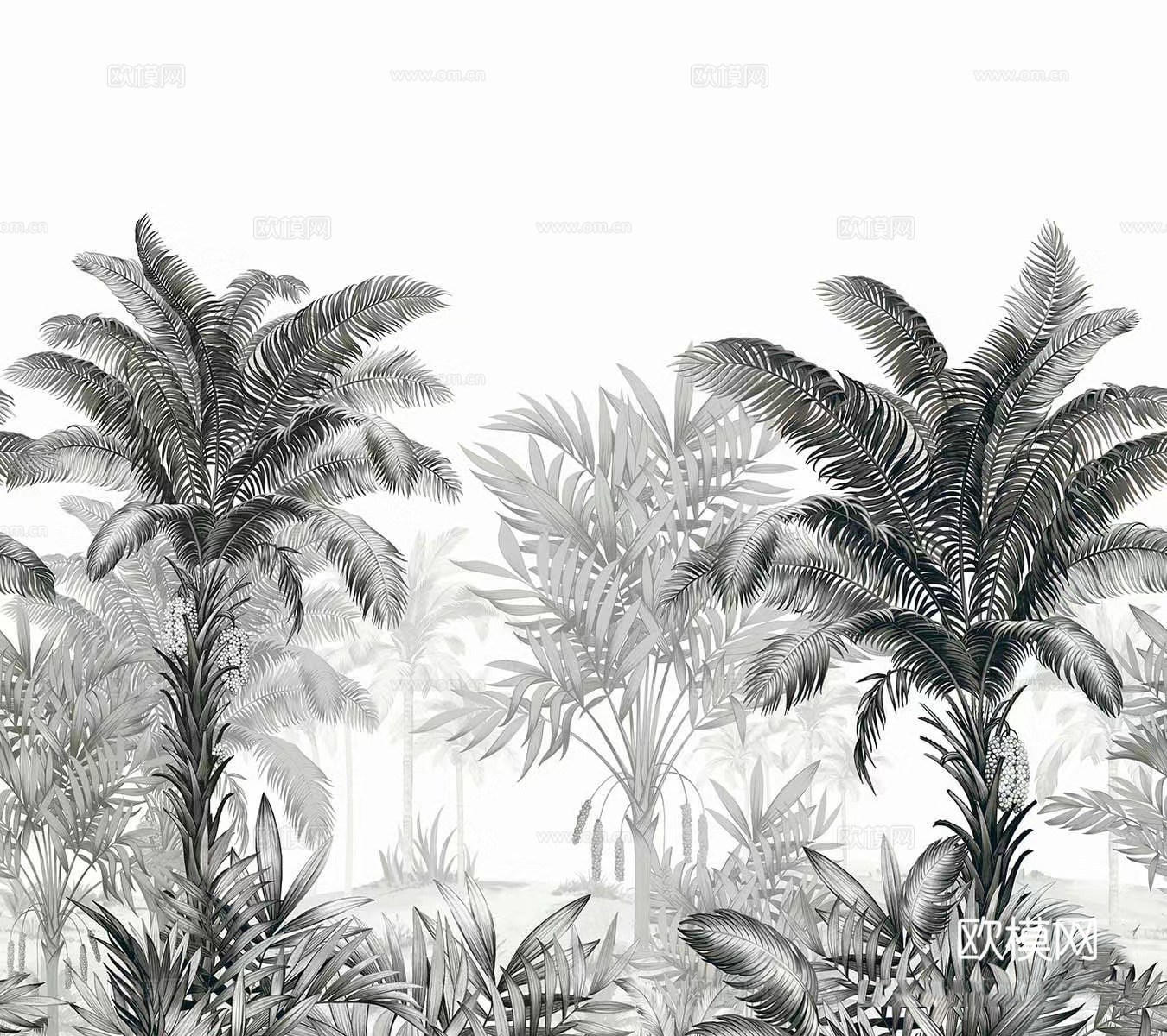灰色热带植物壁画