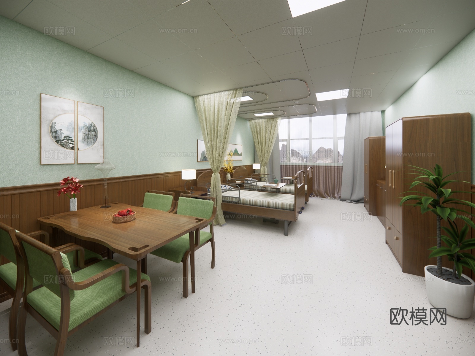 新中式养老院  康复室su模型下载（渲染图2）