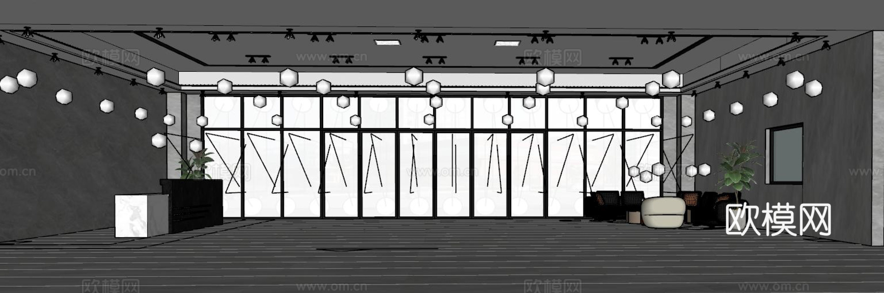 办公大厅su模型下载（渲染图1）