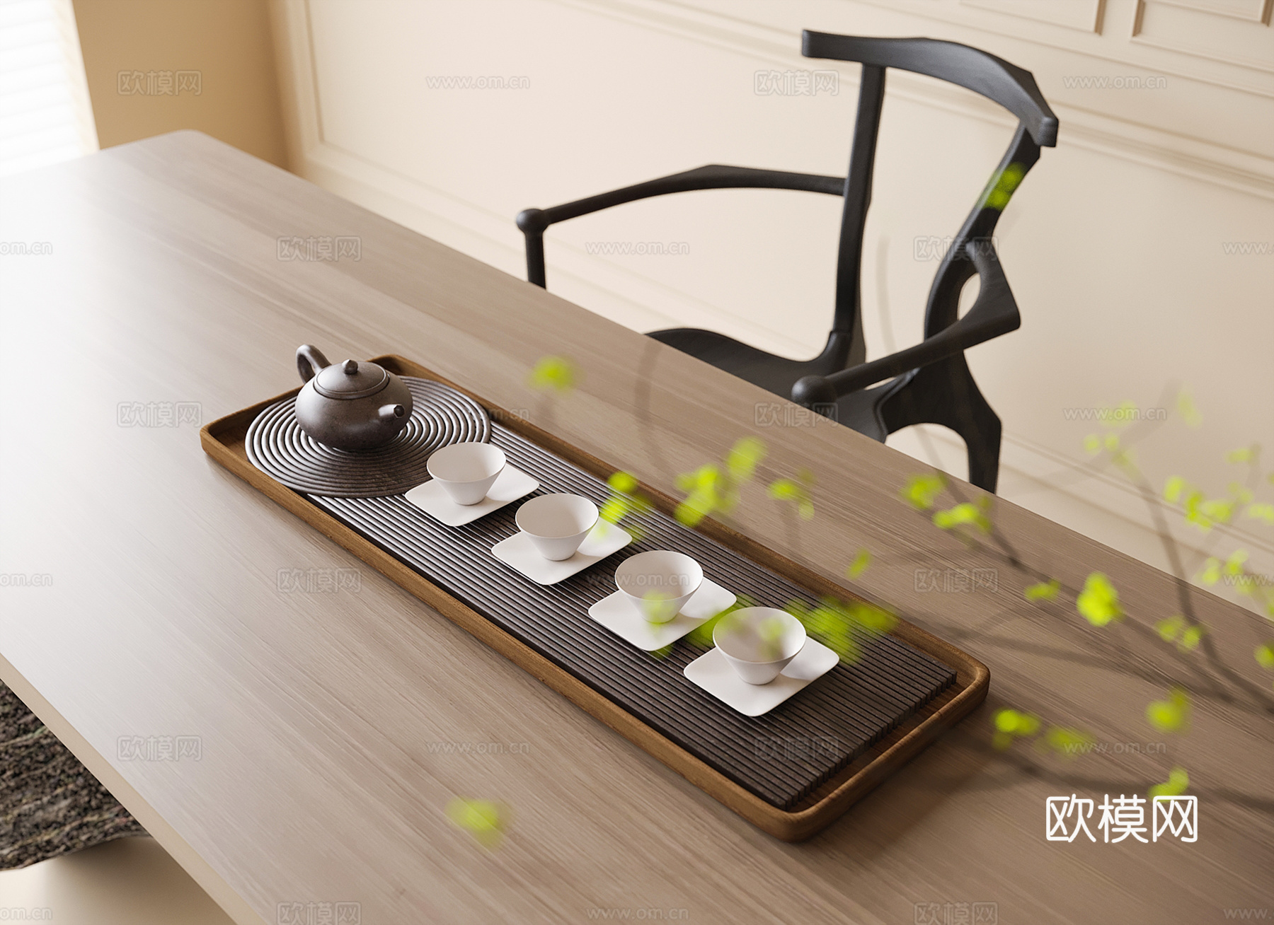 现代茶具摆件 茶壶 茶杯su模型下载（渲染图2）