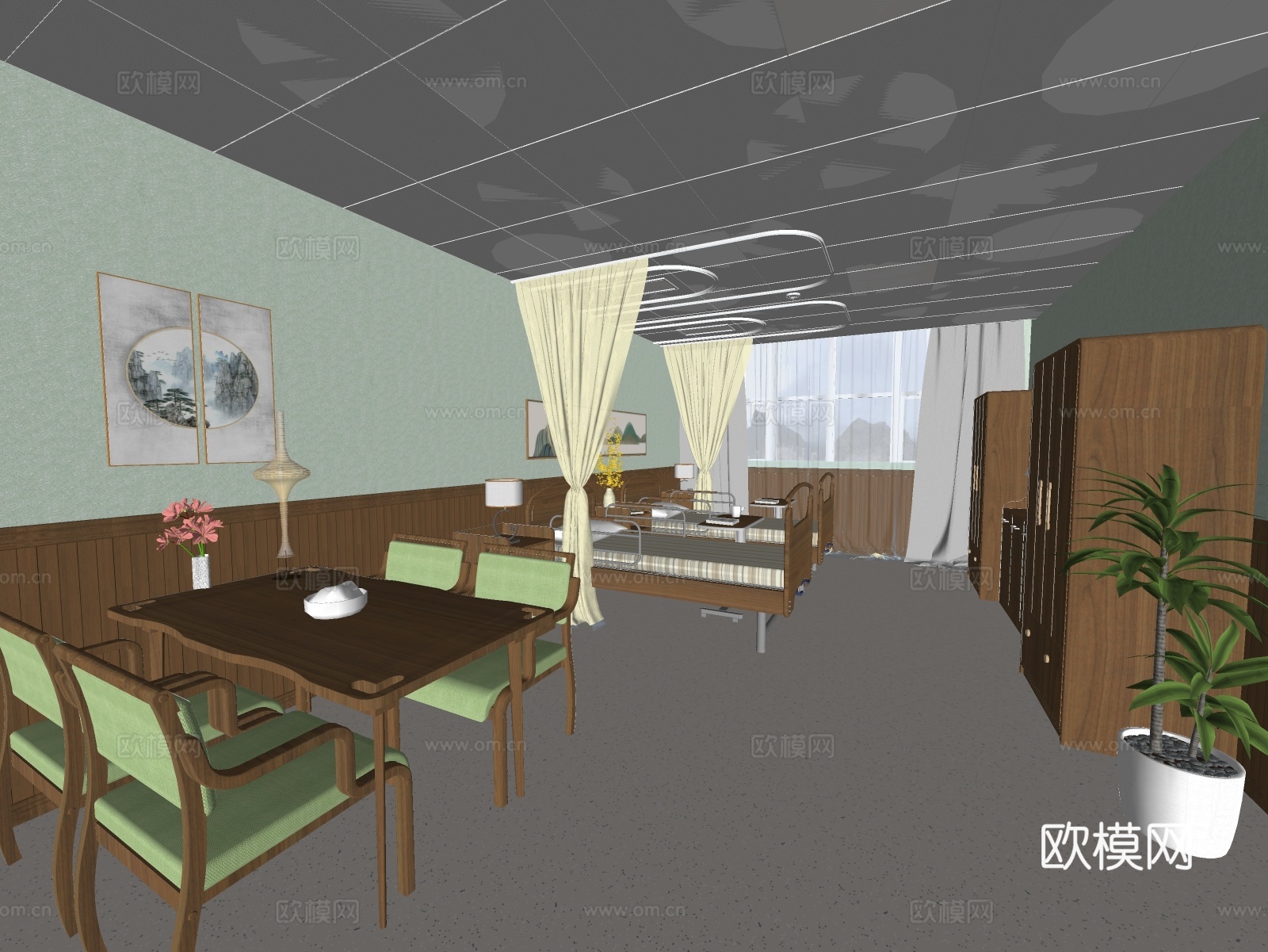 新中式养老院  康复室su模型下载（渲染图1）