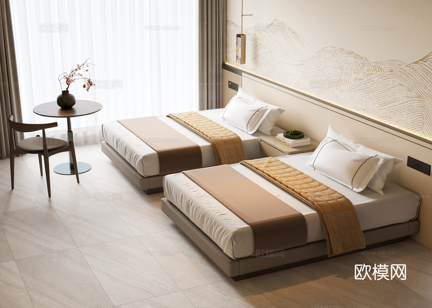 酒店双床房3d模型下载