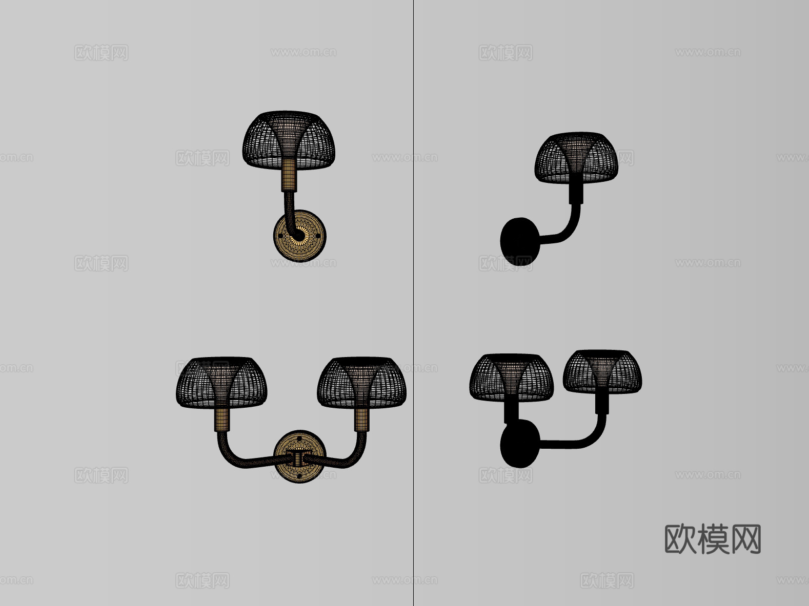 轻奢金属玻璃壁灯su模型
