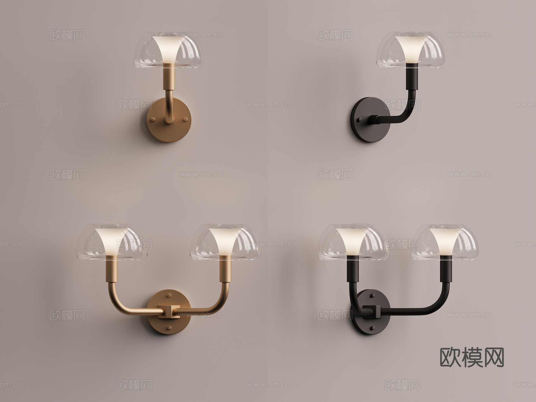 轻奢金属玻璃壁灯su模型
